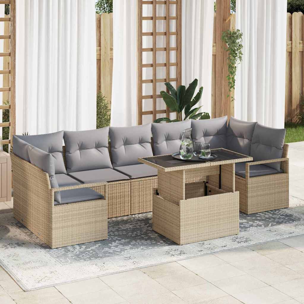 Garten-Sofa-Set mit Speicher 8 pcs Schwarz Poly Rattan