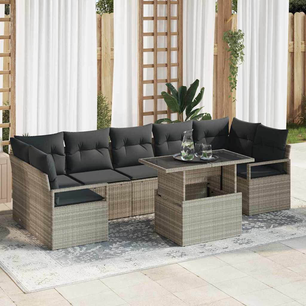 Garten-Sofa-Set mit Speicher 8 pcs Schwarz Poly Rattan