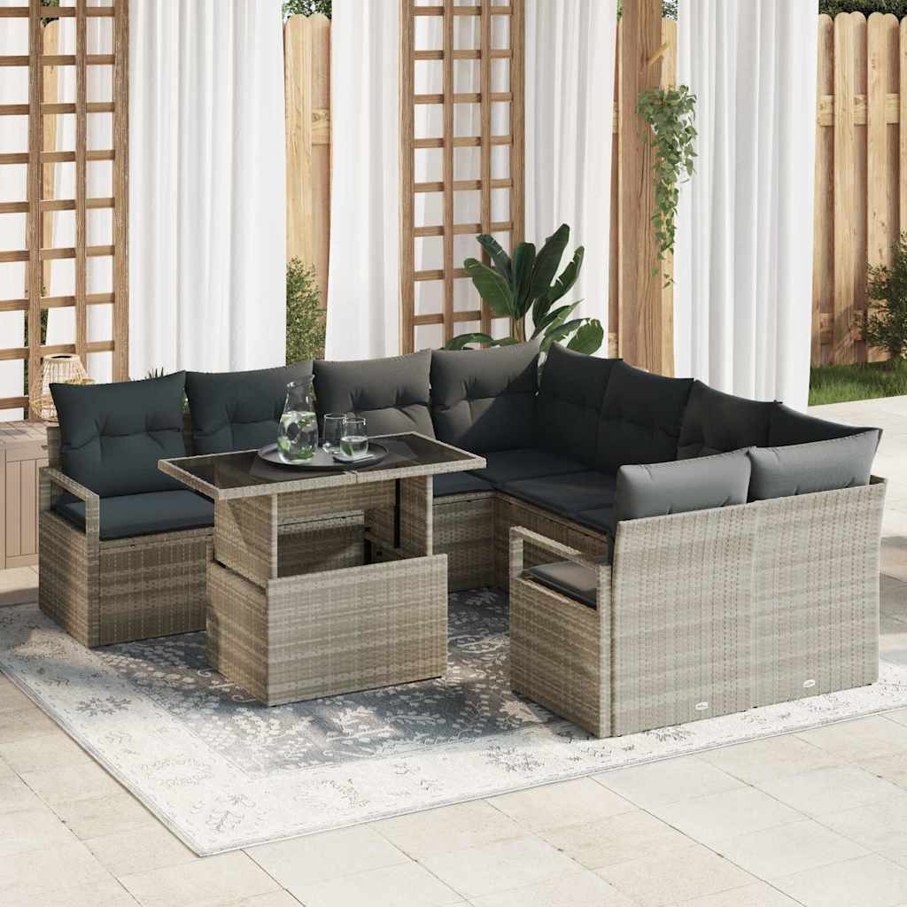 Gartensofa-set mit Kissen 9 pcs Schwarz Poly Rattan