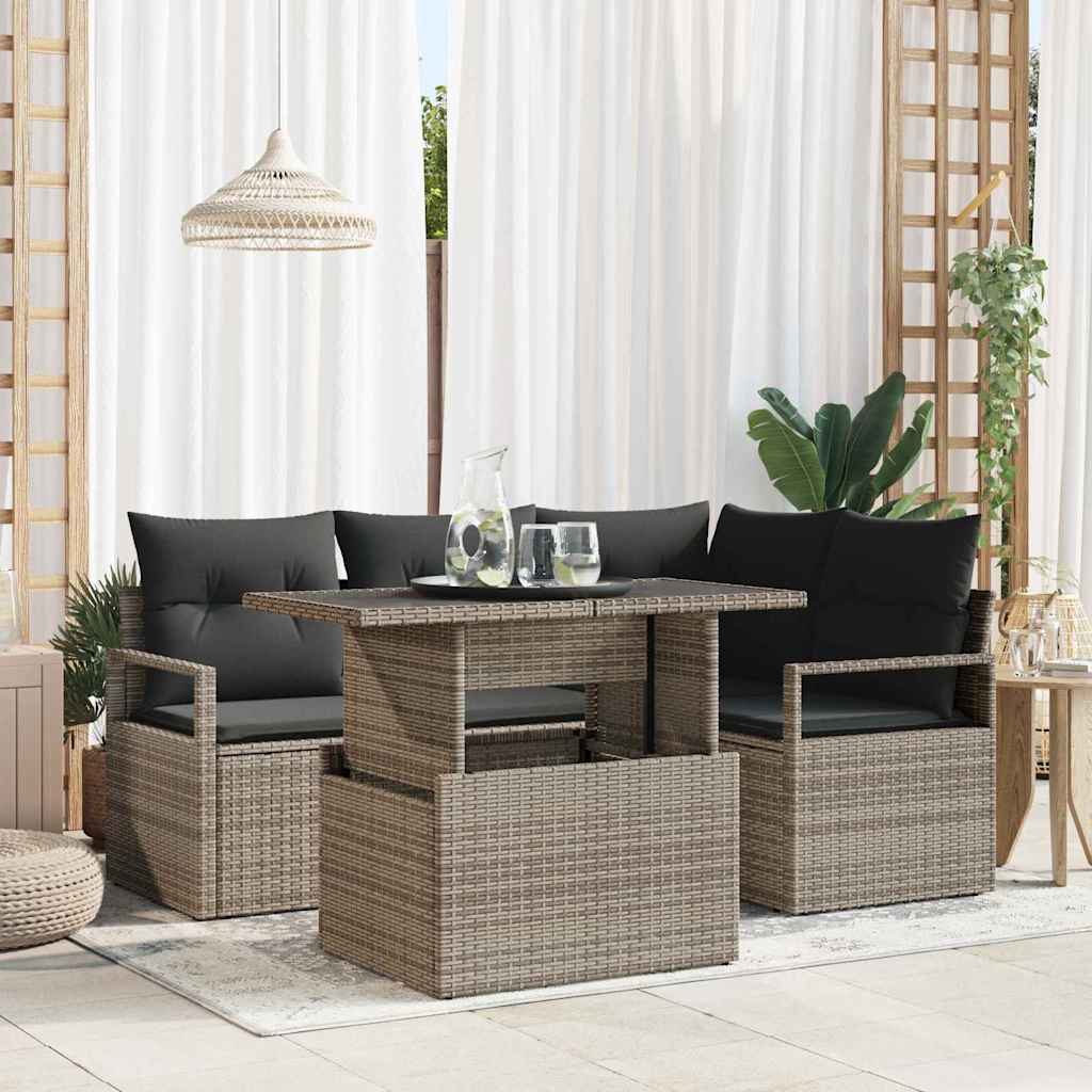 Garten-Sofa-Set mit Speicher 5 pcs Schwarz Poly Rattan