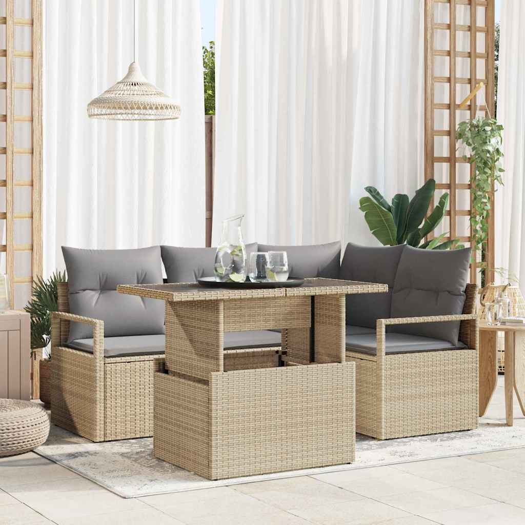 Garten-Sofa-Set mit Speicher 5 pcs Schwarz Poly Rattan