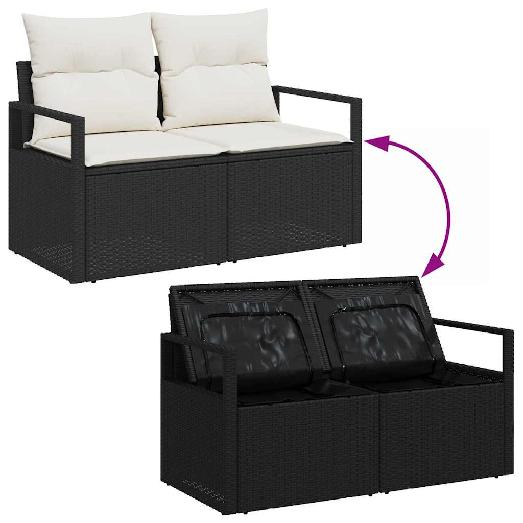 Garten-Sofa-Set mit Speicher 6 pcs Schwarz Poly Rattan