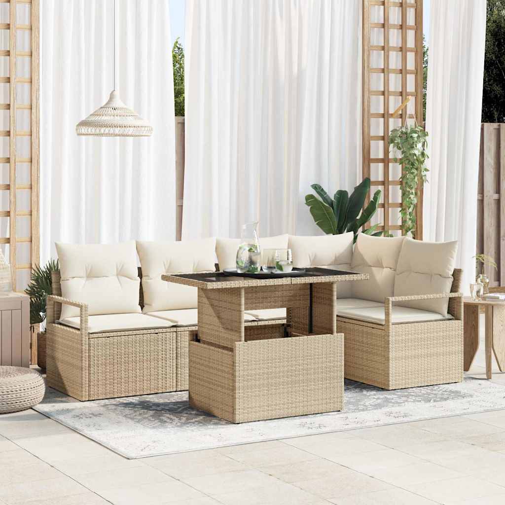 Garten-Sofa-Set mit Speicher 6 pcs Schwarz Poly Rattan