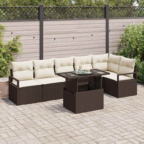 Garten-Sofa-Set mit Speicher 7 pcs Schwarz Poly Rattan