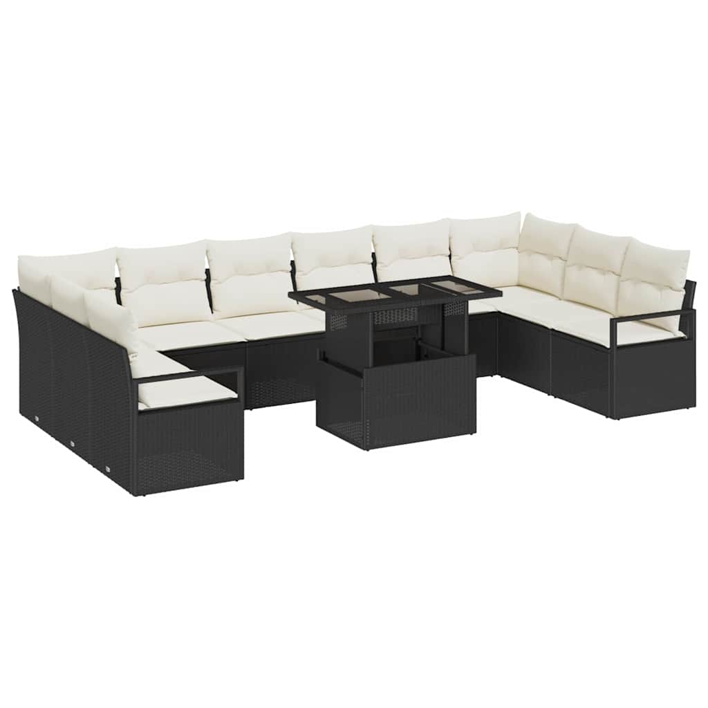 Gartensofa-set mit Kissen 11 pcs Schwarz Poly-Rattan