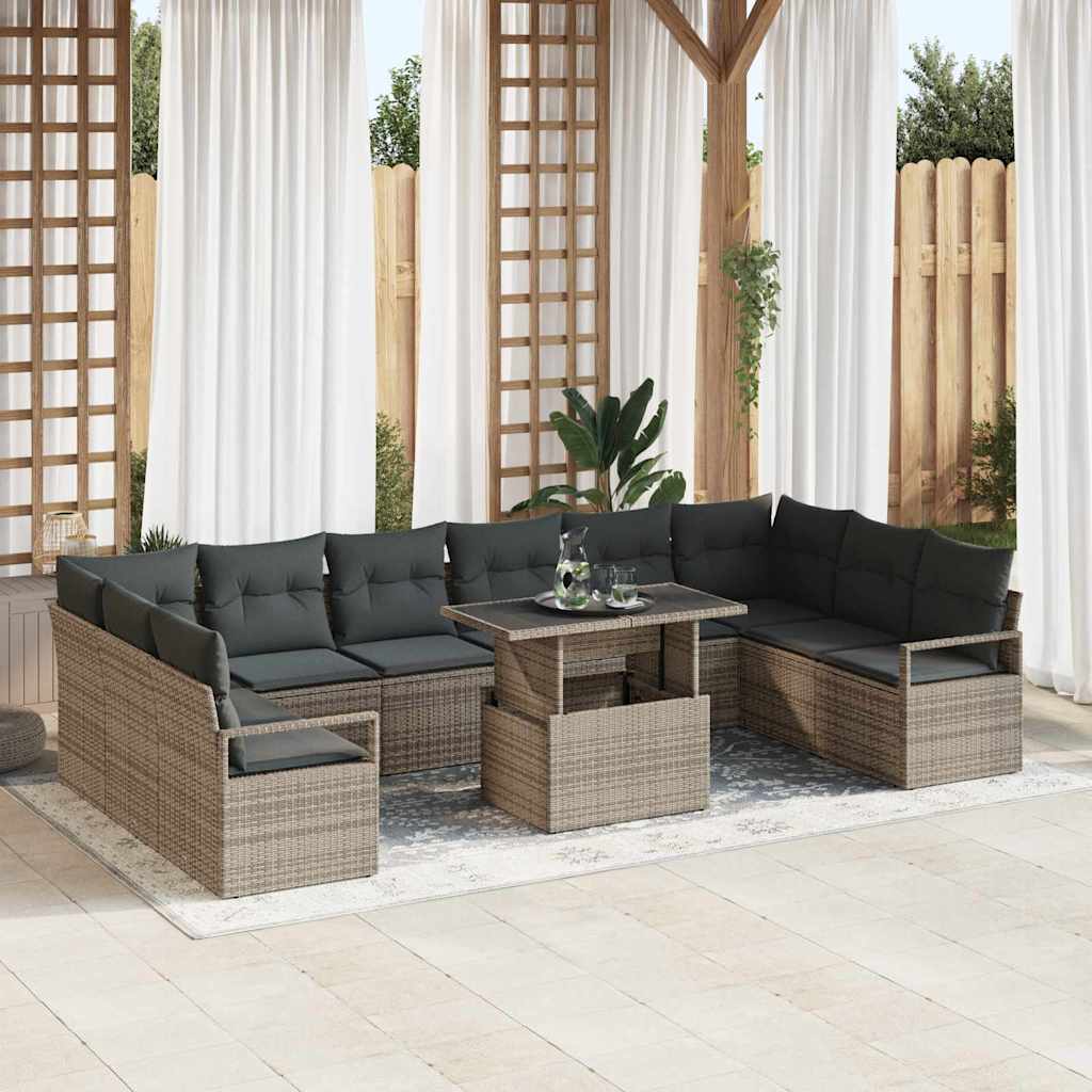 Gartensofa-set mit Kissen 11 pcs Schwarz Poly-Rattan