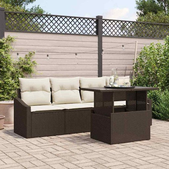 Garten-Sofa-Set mit Speicher 5 pcs Schwarz Poly Rattan