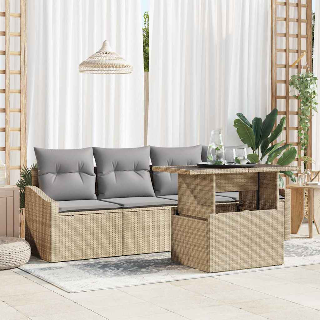 Garten-Sofa-Set mit Speicher 5 pcs Schwarz Poly Rattan