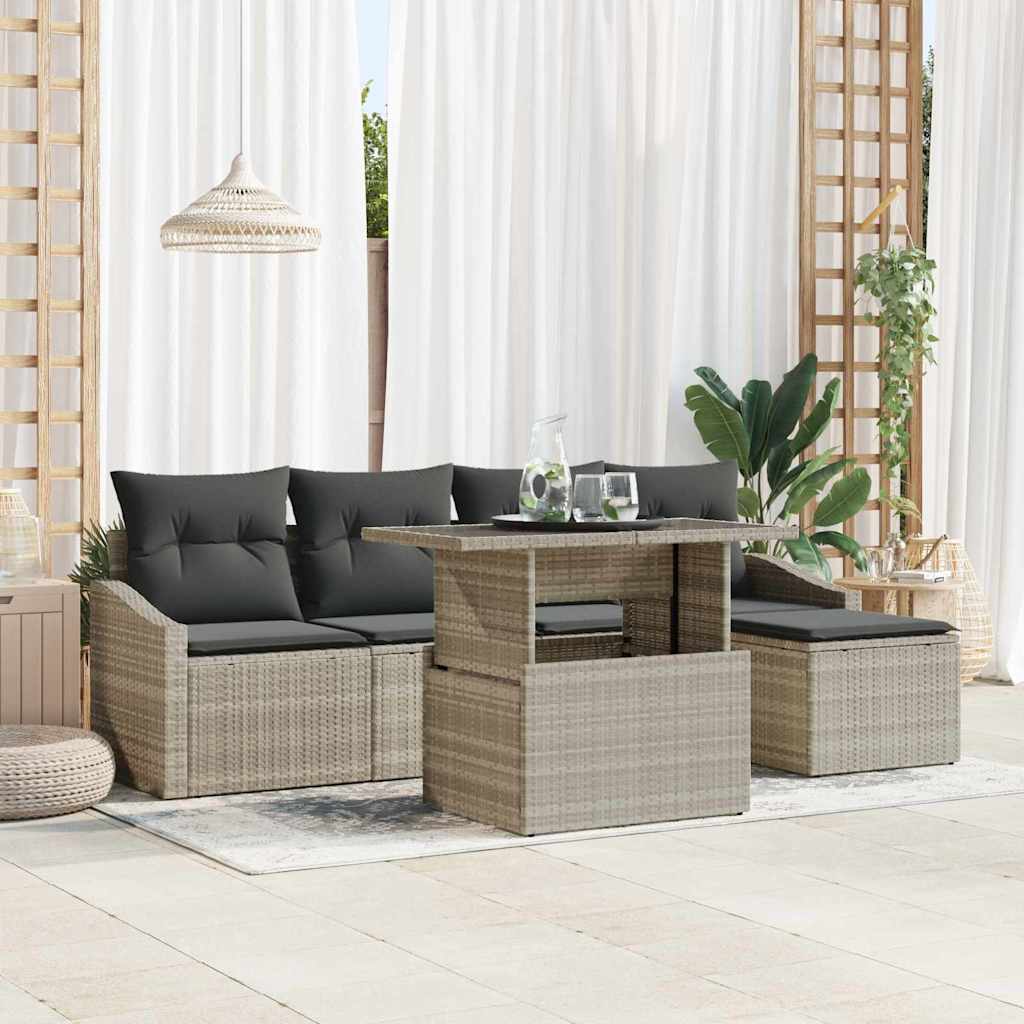 vidaXL Garten-Sofa-Set mit Kissen 6 pcs Schwarz und Creme Poly-Rattan