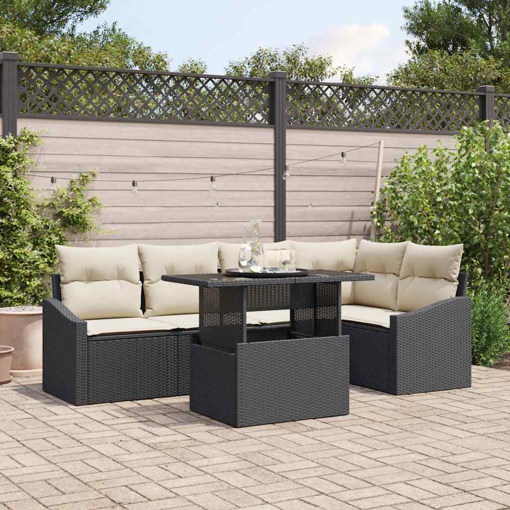 vidaXL Garten-Sofa-Set mit Kissen mit Speicher 6 pcs Schwarz und Creme