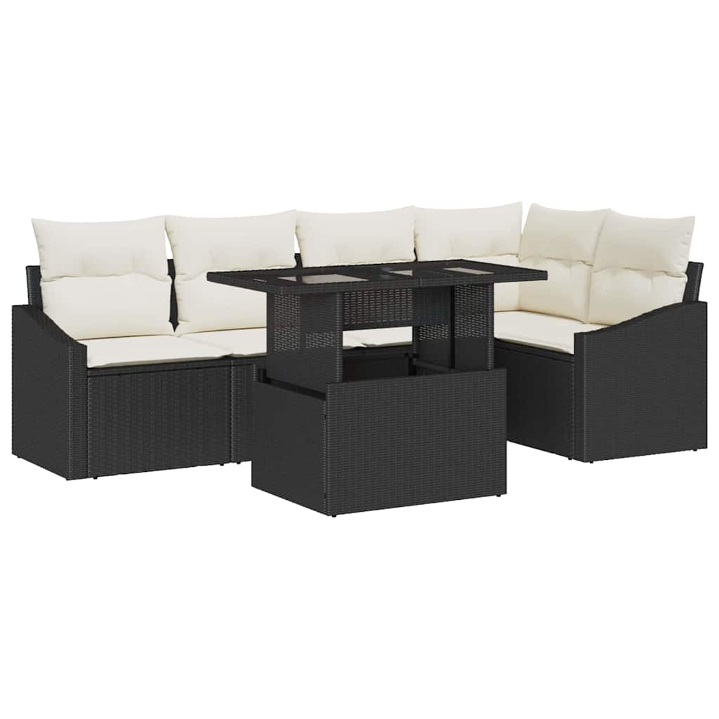 vidaXL Garten-Sofa-Set mit Kissen mit Speicher 6 pcs Schwarz und Creme