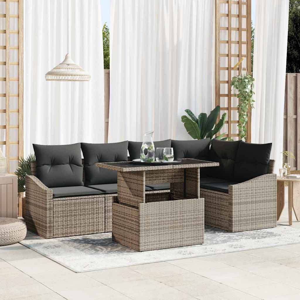 vidaXL Garten-Sofa-Set mit Kissen mit Speicher 6 pcs Schwarz und Creme