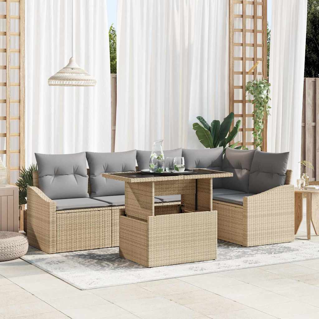vidaXL Garten-Sofa-Set mit Kissen mit Speicher 6 pcs Schwarz und Creme