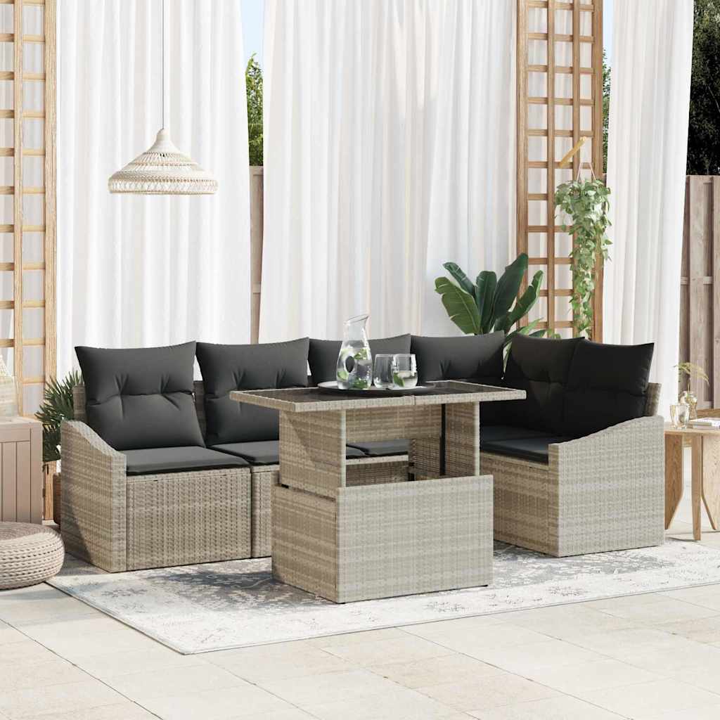 vidaXL Garten-Sofa-Set mit Kissen mit Speicher 6 pcs Schwarz und Creme