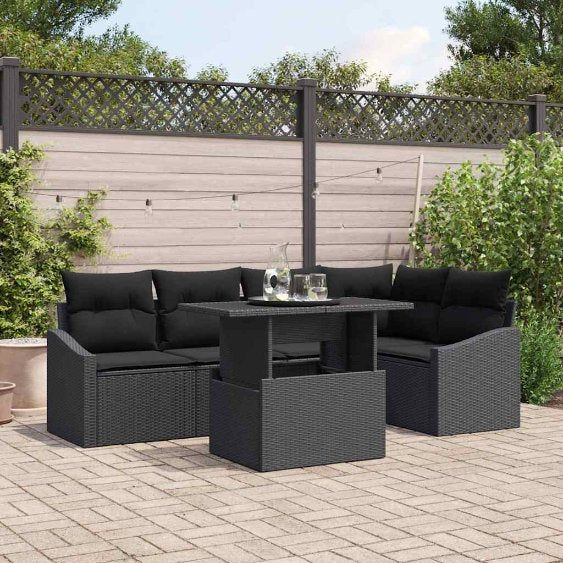 vidaXL Garten-Sofa-Set mit Kissen mit Speicher 6 pcs Schwarz und Creme