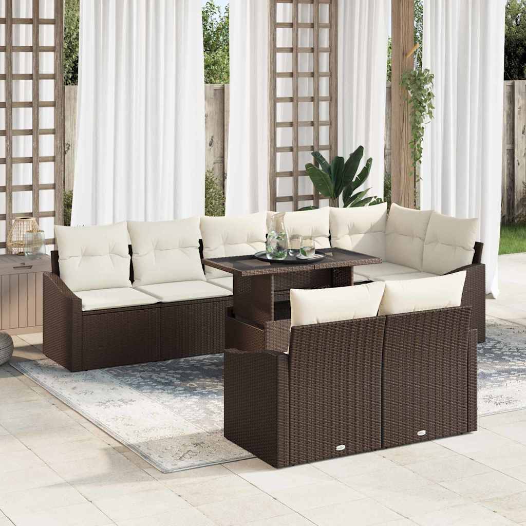 vidaXL Garten-Sofa-Set mit Kissen mit Speicher 9 pcs Schwarz und Creme