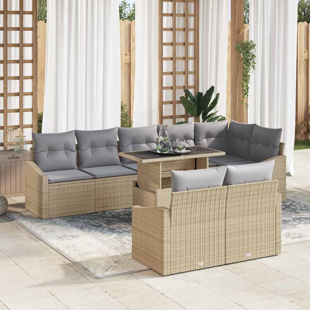 vidaXL Garten-Sofa-Set mit Kissen mit Speicher 9 pcs Schwarz und Creme
