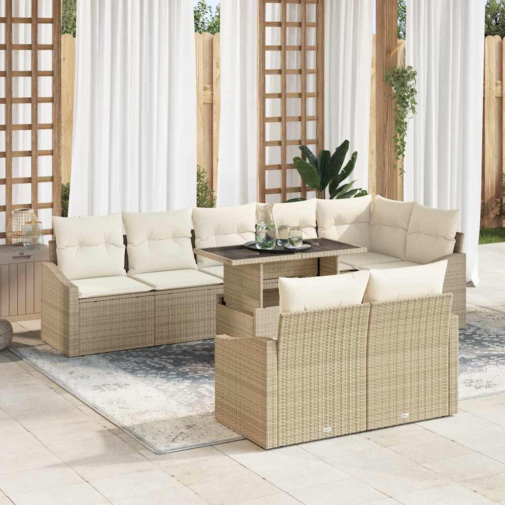 vidaXL Garten-Sofa-Set mit Kissen mit Speicher 9 pcs Schwarz und Creme