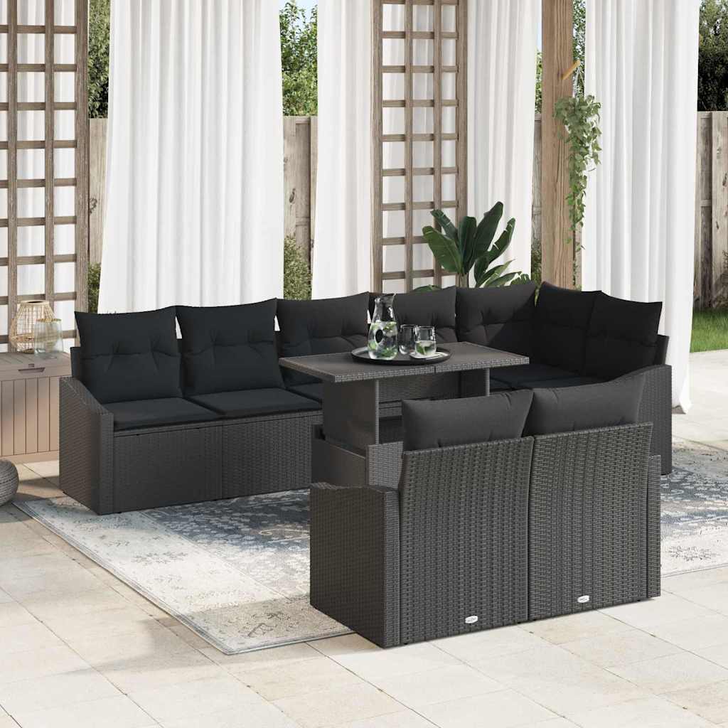 vidaXL Garten-Sofa-Set mit Kissen mit Speicher 9 pcs Schwarz und Creme