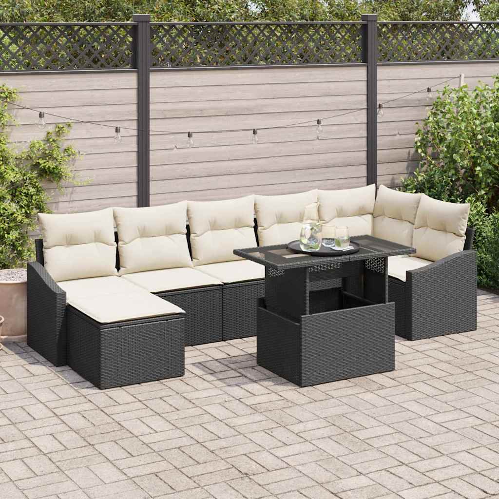 vidaXL Garten-Sofa-Set mit Kissen mit Speicher 8 pcs Schwarz und Creme