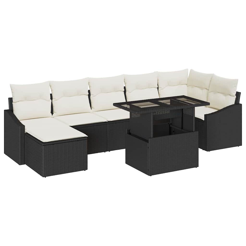 vidaXL Garten-Sofa-Set mit Kissen mit Speicher 8 pcs Schwarz und Creme