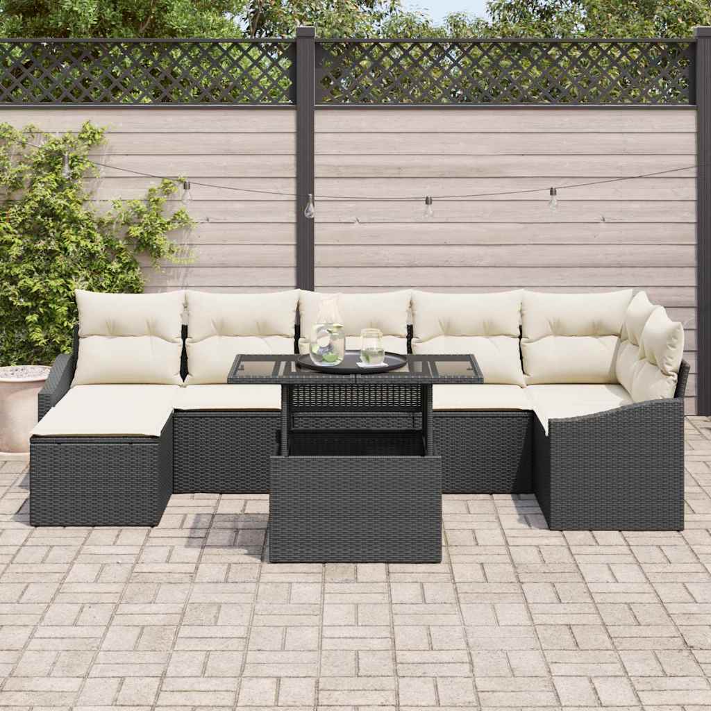 vidaXL Garten-Sofa-Set mit Kissen mit Speicher 8 pcs Schwarz und Creme