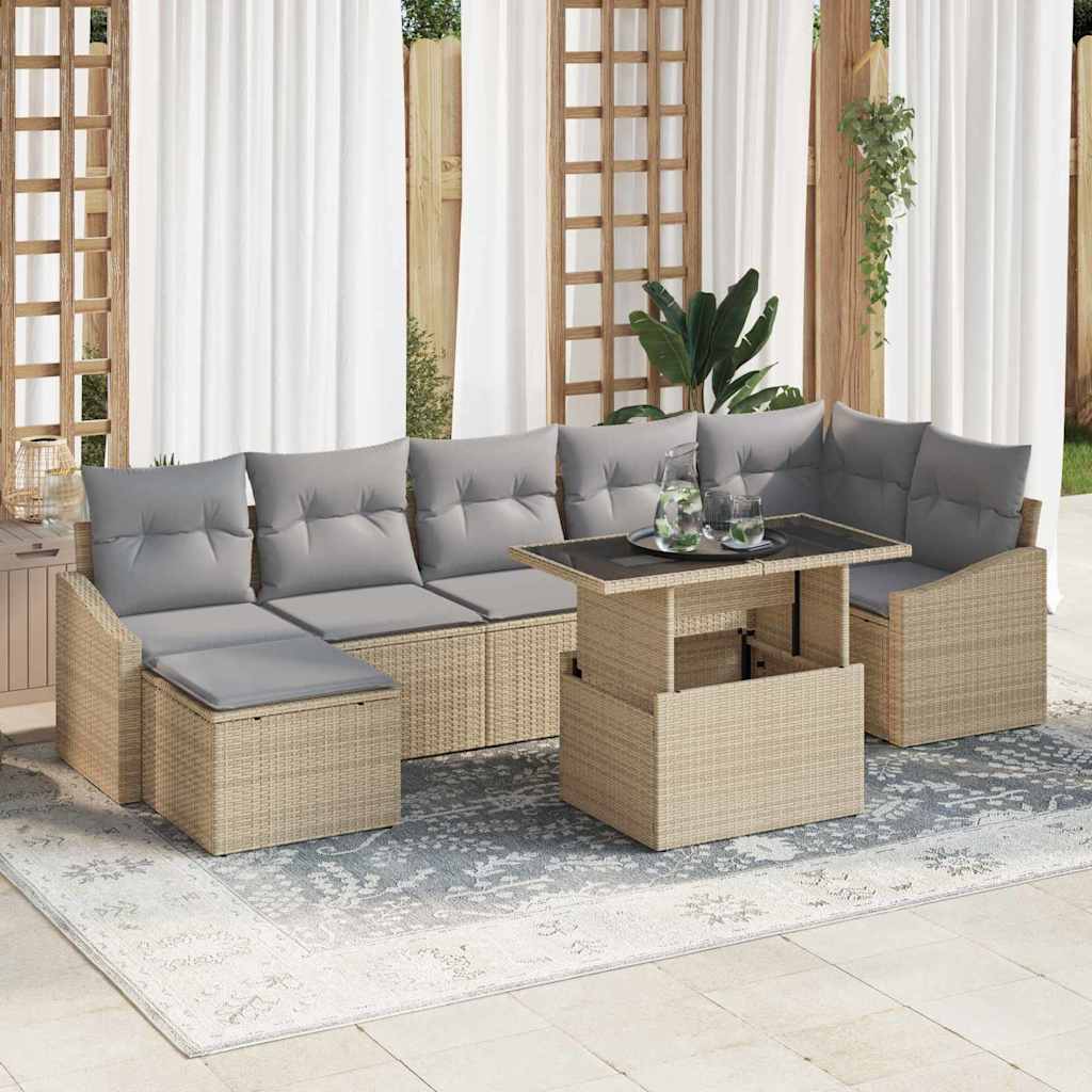 vidaXL Garten-Sofa-Set mit Kissen mit Speicher 8 pcs Schwarz und Creme