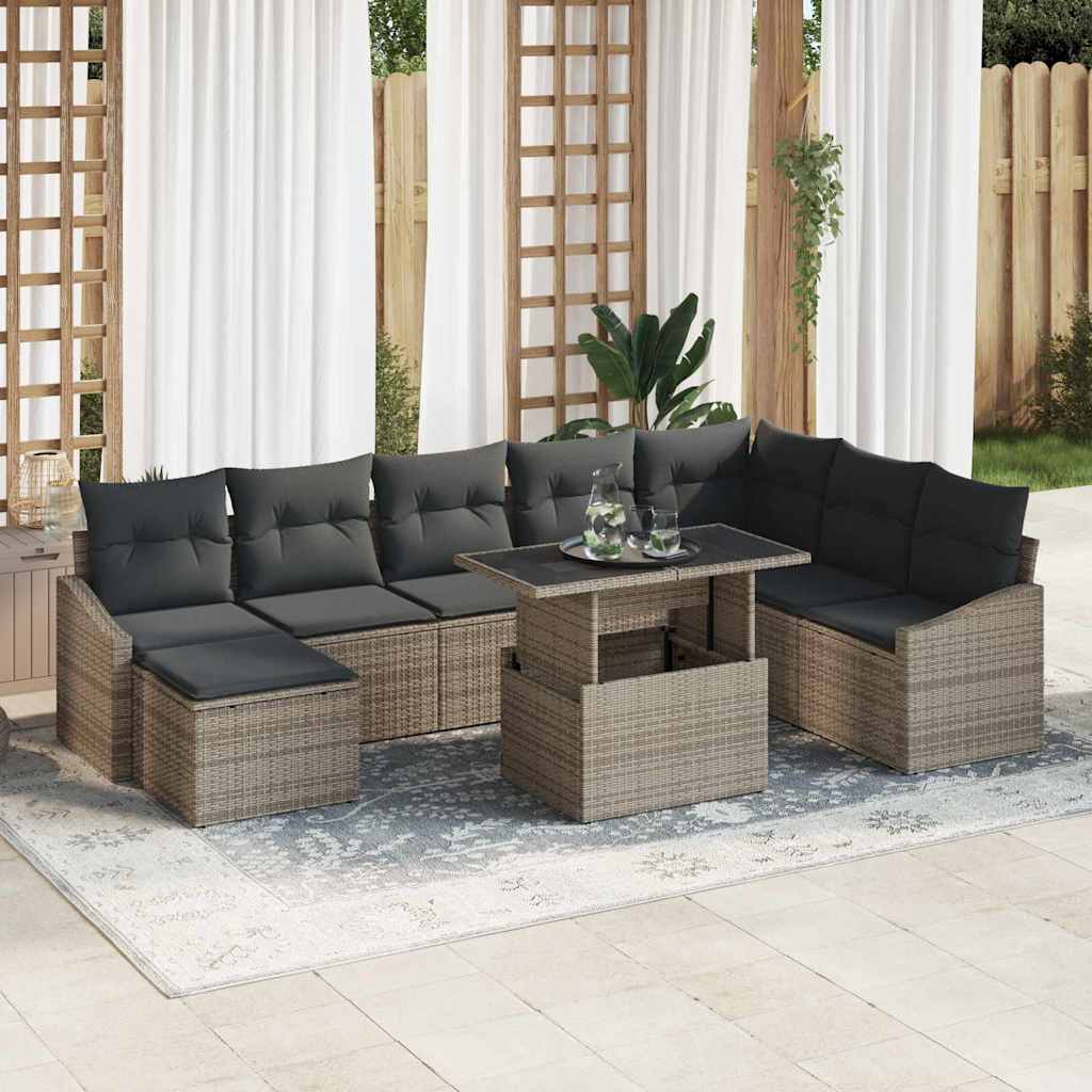 Garten-Sofa-Set mit Kissen mit Speicher 9 pcs Schwarz und Creme