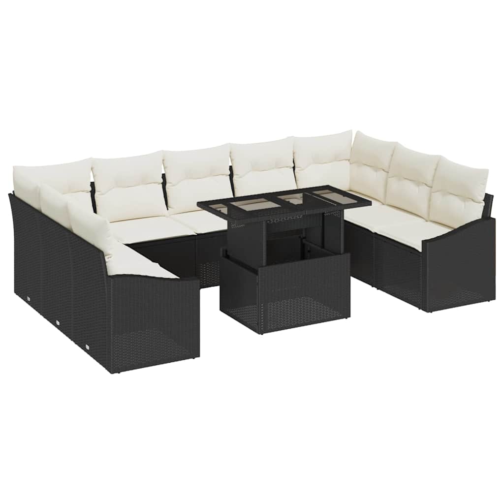 vidaXL Garten-Sofa-Set mit Kissen mit Kissen 10 pcs Schwarz und Creme