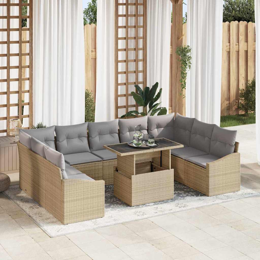 Garten-Sofa-Set mit Kissen mit Kissen 10 pcs Schwarz und Creme