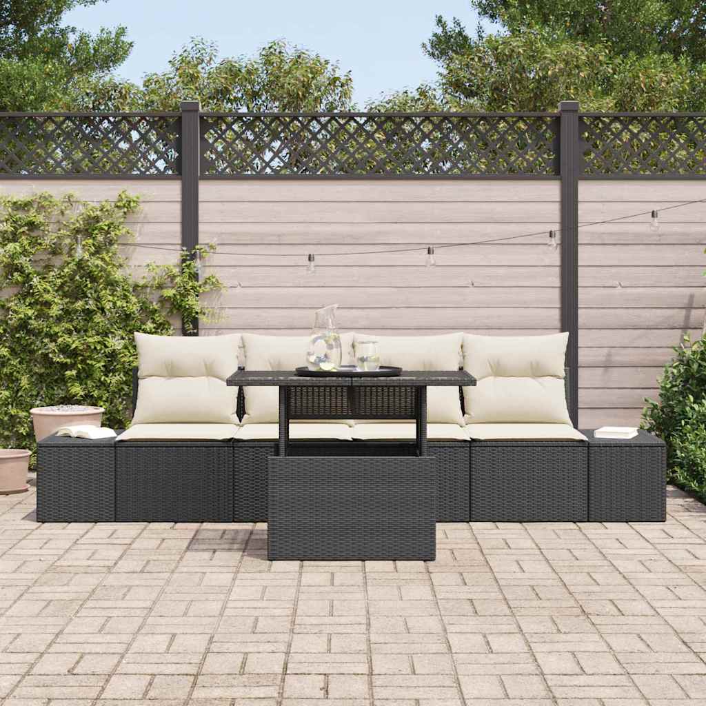 vidaXL Garten-Sofa-Set mit Kissen mit Speicher 5 pcs Schwarz und Creme