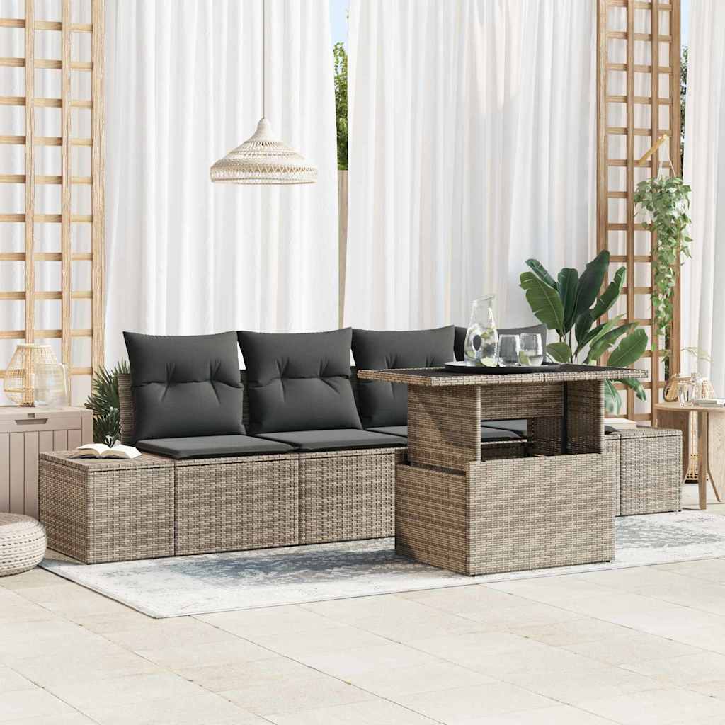 vidaXL Garten-Sofa-Set mit Kissen mit Speicher 5 pcs Schwarz und Creme