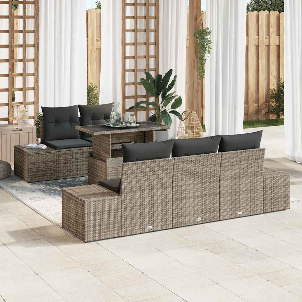 Garten-Sofa-Set mit Kissen mit Speicher 6 pcs Schwarz und Creme