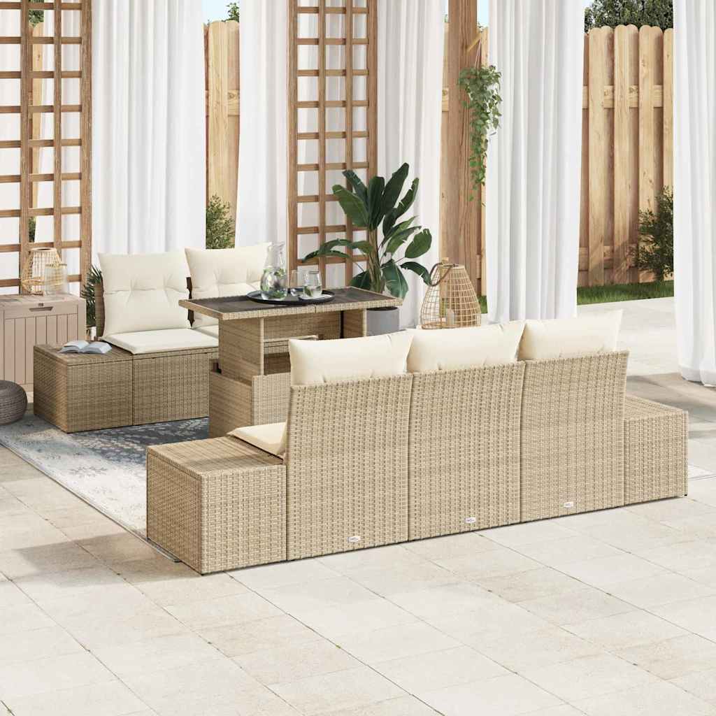 Garten-Sofa-Set mit Kissen mit Speicher 6 pcs Schwarz und Creme