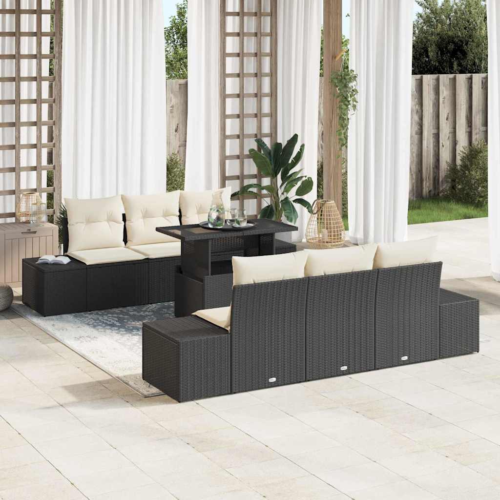 vidaXL Garten-Sofa-Set mit Kissen 7 pcs Schwarz und Creme