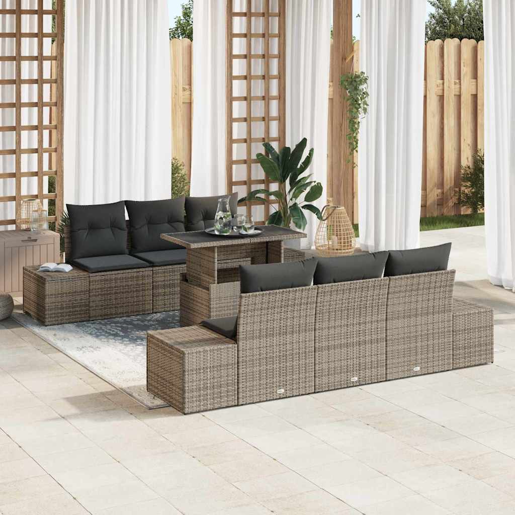 vidaXL Garten-Sofa-Set mit Kissen 7 pcs Schwarz und Creme