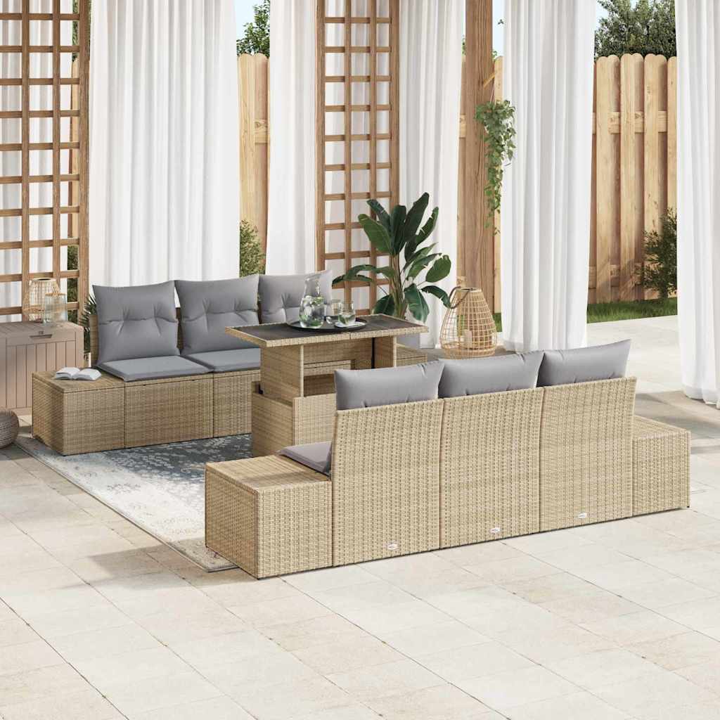 vidaXL Garten-Sofa-Set mit Kissen 7 pcs Schwarz und Creme
