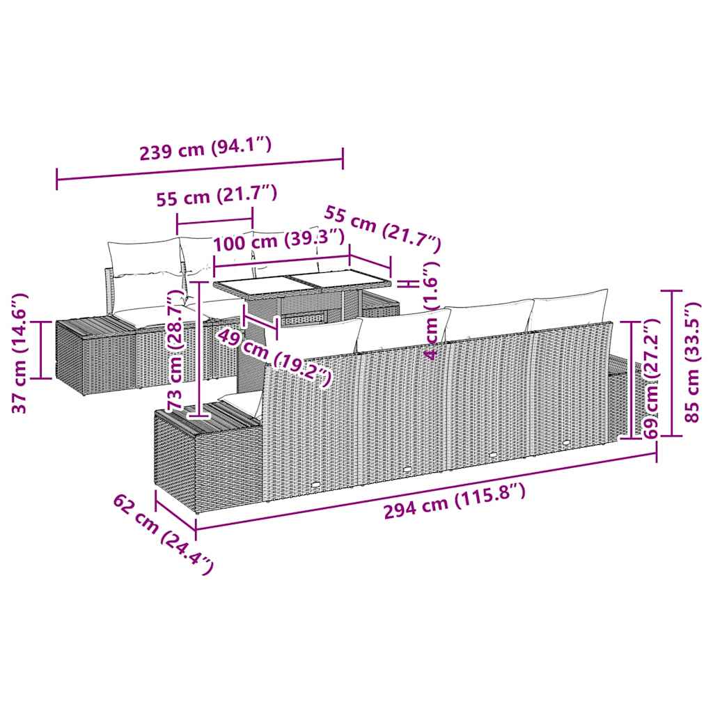 vidaXL Gartensofa-set mit Kissen 8 pcs Schwarz und Creme