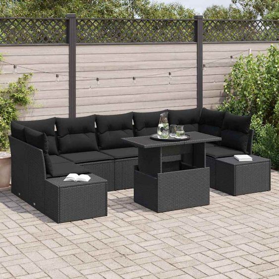 Garten-Sofa-Set mit Kissen 8 pcs Schwarz und Creme