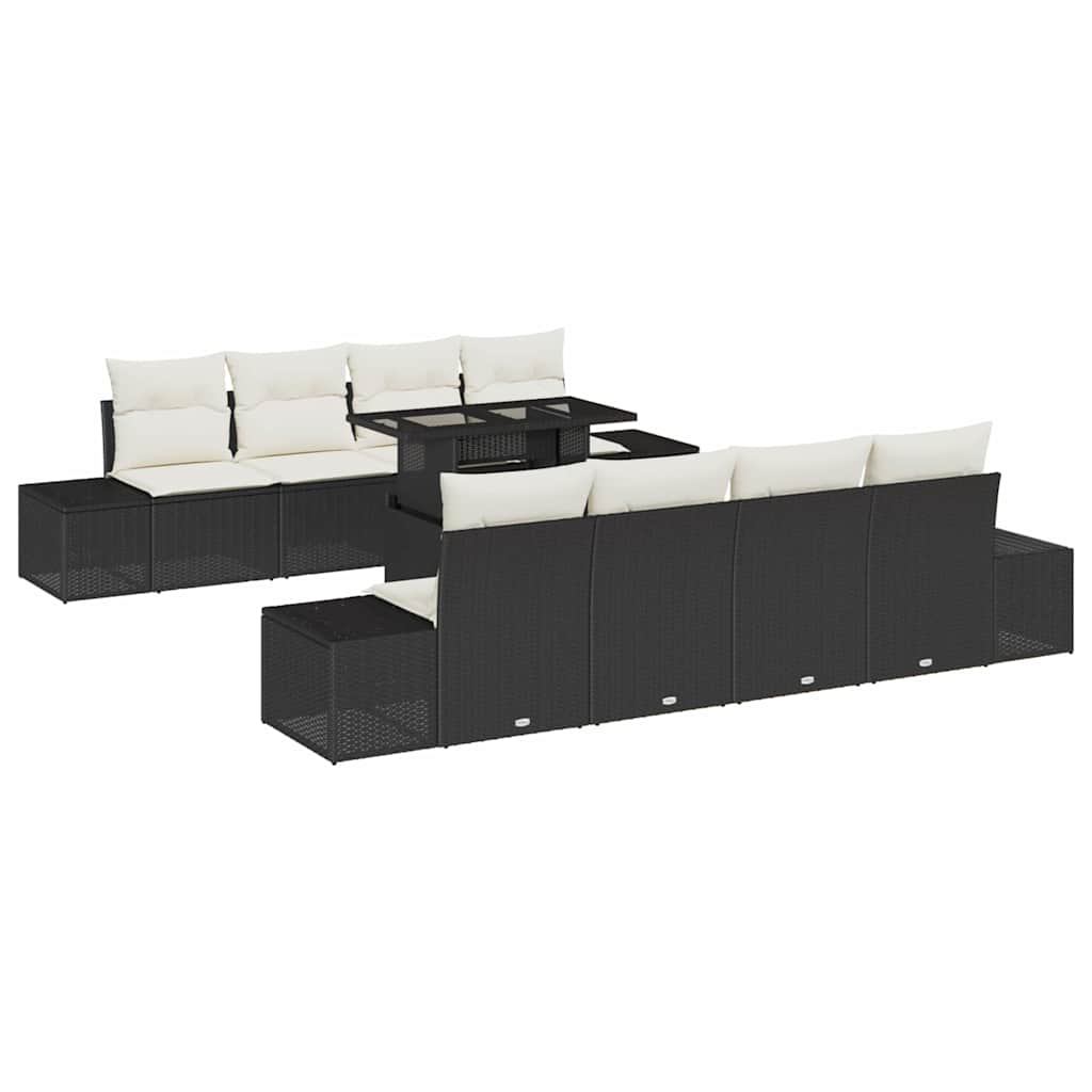 vidaXL Gartensofa-set mit Kissen mit Speicher 9 pcs Schwarz und Creme
