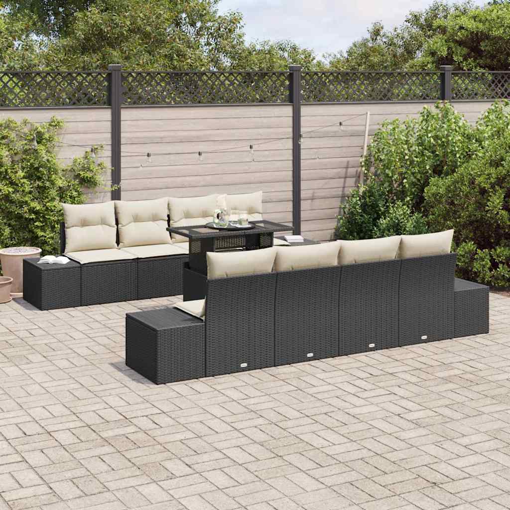 vidaXL Gartensofa-set mit Kissen mit Speicher 9 pcs Schwarz und Creme
