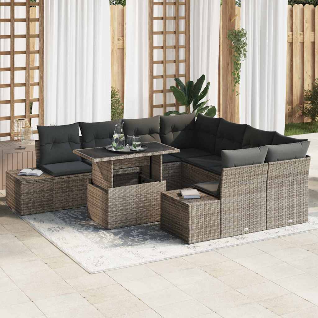 Garten-Sofa-Set mit Kissen mit Speicher 9 pcs Schwarz und Creme