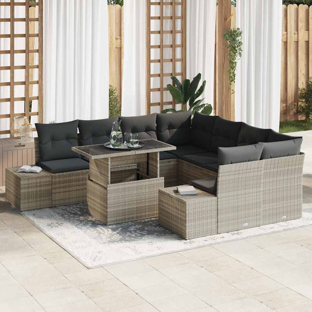Garten-Sofa-Set mit Kissen mit Speicher 9 pcs Schwarz und Creme