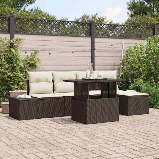 Garten-Sofa-Set mit Speicher 6 pcs Schwarz Poly Rattan