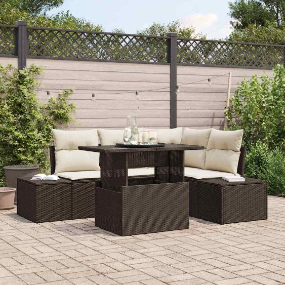 Gartensofa-set mit Kissen 5 pcs Schwarz Poly-Rattan