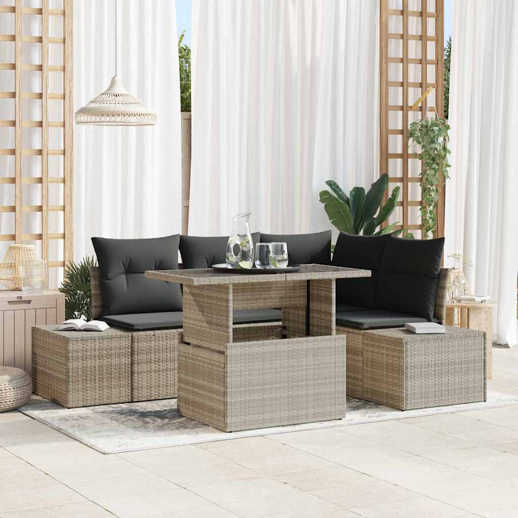 Gartensofa-set mit Kissen 5 pcs Schwarz Poly-Rattan