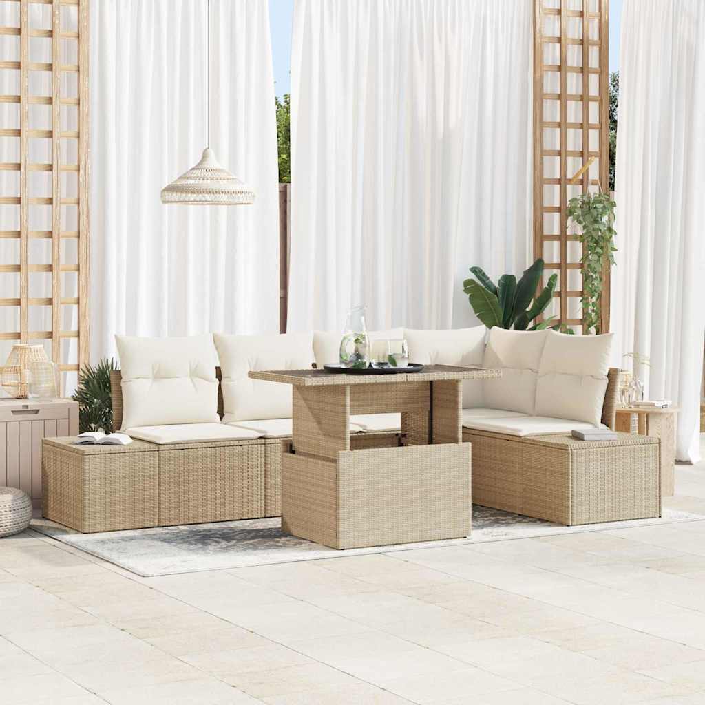 Garten-Sofa-Set mit Speicher 6 pcs Schwarz Poly Rattan