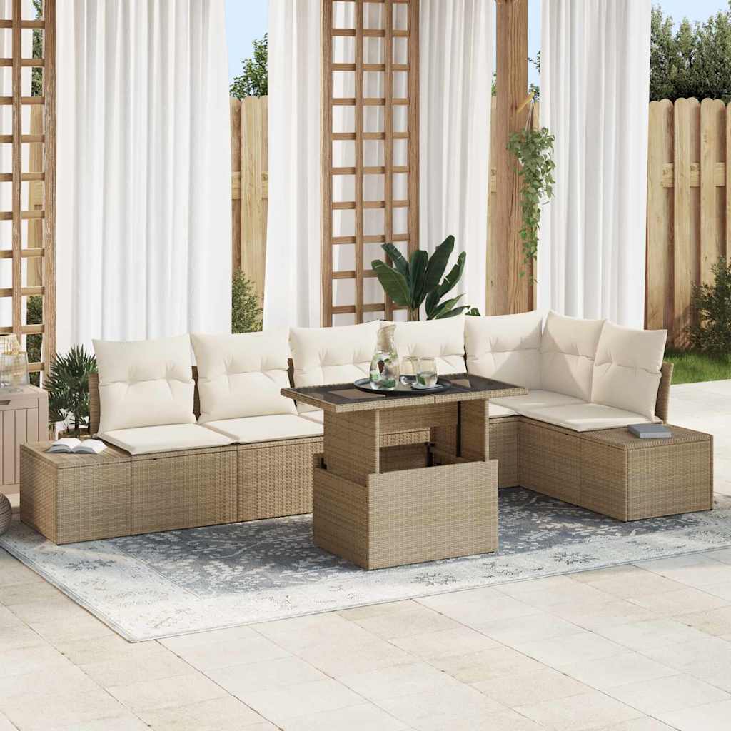Gartensofa-set mit Kissen 7 pcs Schwarz Poly-Rattan