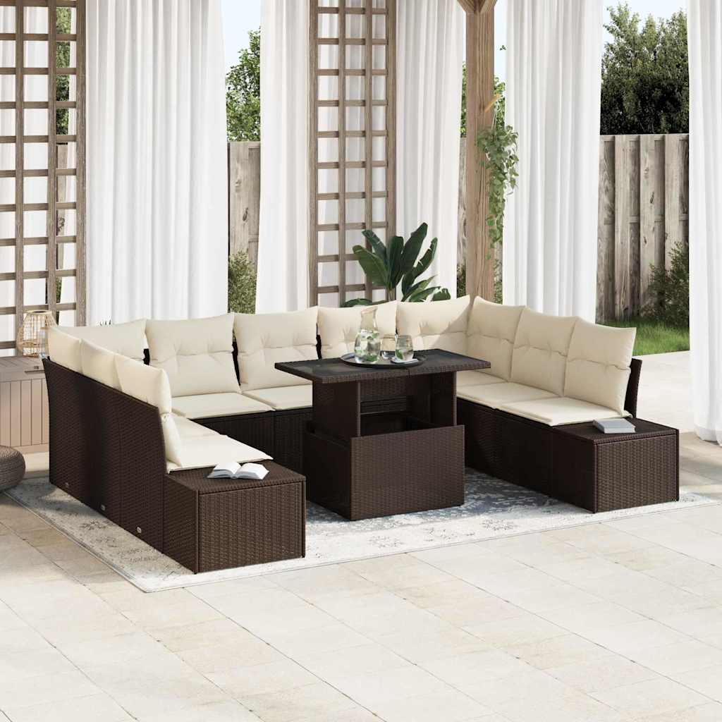 Garten-Sofa-Set mit Speicher 10 pcs Schwarz Poly Rattan