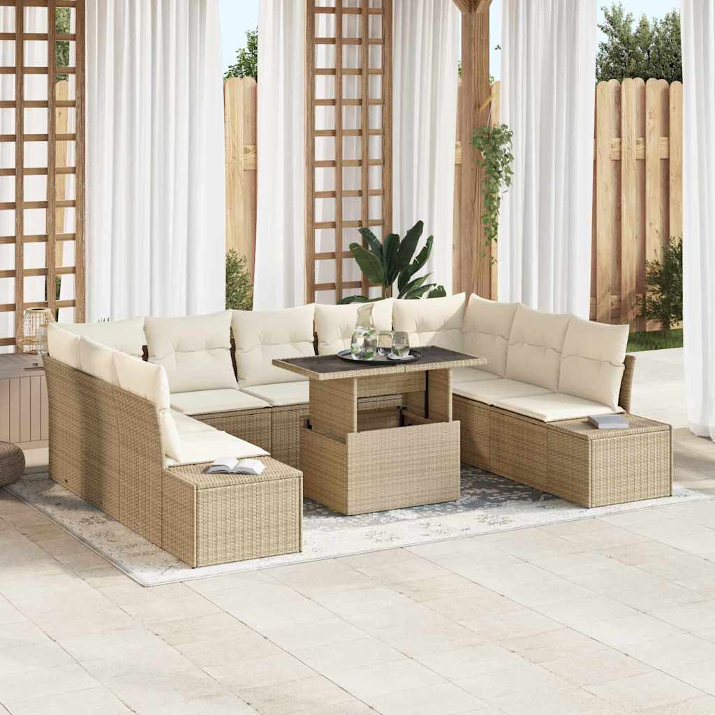 Garten-Sofa-Set mit Speicher 10 pcs Schwarz Poly Rattan